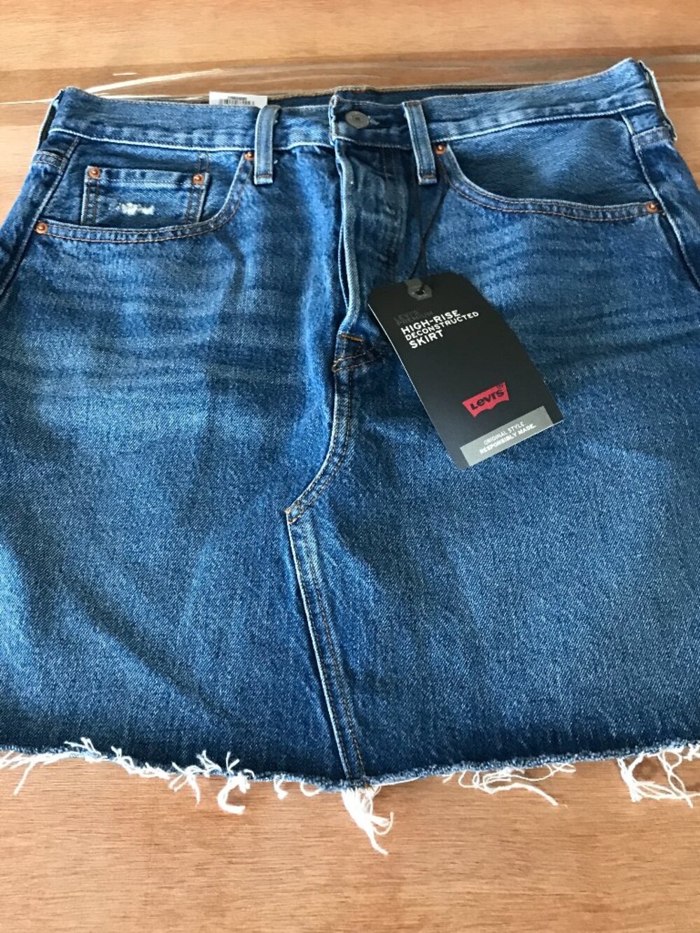 Levi's Deconstructed Denim Mini Skirt Women 30 Blue Button Fly Raw Hem Pockets
